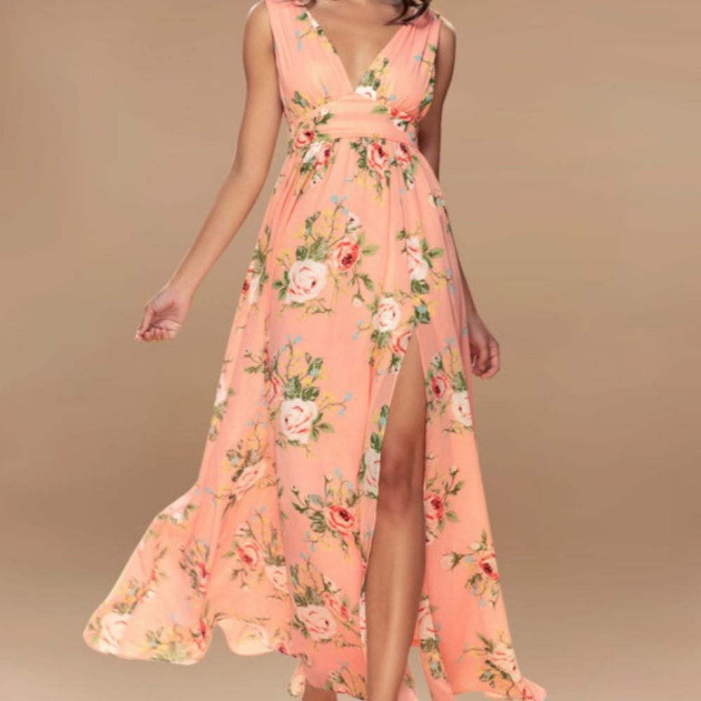 Azazie Blush Floral Print Chiffon Dress